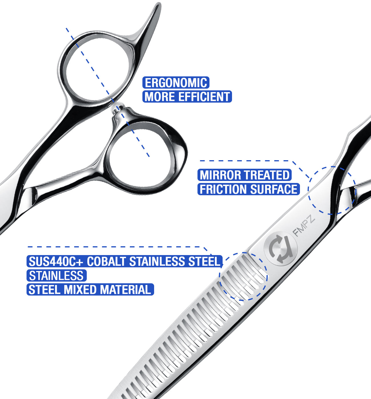 FMPZ 6" 440C Thinning Shears: Ultra-Sharp Professional Scissors for Salon & Home Precision Trimming S3