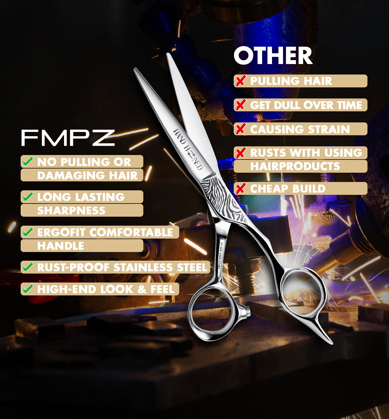 FMPZ Pro Hair Scissors, 440C Steel, 5.5-6" for Precision Cutting【1.15 Pro-order】S4